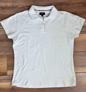 Burberry Golf Women White Polo Shirt Short Sleeve Logo MEDIUM Signature Accents - Picture 1 of 8
