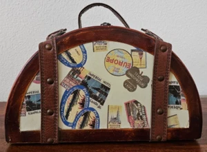 Vintage 1970s Map/Travel Floral Wooden Box - Jewel Bag Purse - Picture 1 of 14