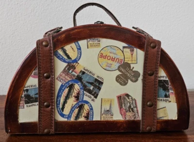 老式 20 世纪 70 年代地图/旅行花卉木盒 - 珠宝袋钱包 — 第 1/4 张图片