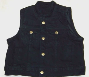 Boys Hot Leathers Black Denim Biker Vest - M - Snap Front - Picture 1 of 9