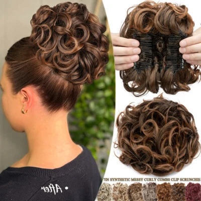 Natural Curly Messy Bun Hair Piece Comb Scrunchie Updo Extensions Real as Human - Image 1 of 4