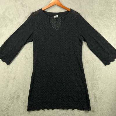 Laundry By Shelli Segal Black Full Lace Dress Scallop Womens Large 3/4 Sleeve - Image 1 of 4