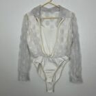 Vintage 90's Cristina bodysuit top L Ivory Lace Flower Overlay Top Attached Y2K