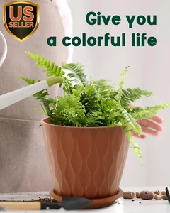 6 Inch Indoor Planter Pots with Drainage Hole and Tray Saucer,Flower Pots for... - Picture 1 of 8