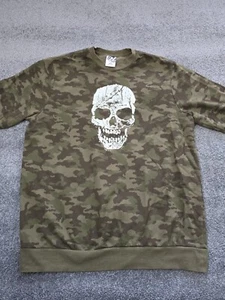 Y2K Camo Skull Sweat Shirt Mens XXL Long Sleeve Grunge Street Baggy Punk Alt - Picture 1 of 10