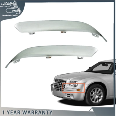 Plastic Set Of 2 Chrome Bumper Trims Molding Pads For 2005-2010 Chrysler 300 C S - Image 1 of 4