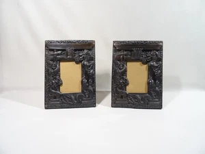 ANCIENNE PAIRE DE CADRE PORTE PHOTO ASIE 1900 DRAGON PORTE TORII ETAIN ET BOIS - Imagen 1 de 15