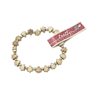 NEW Trrtlz Christmas Tree Bracelet Stretchy Gold and Silver Tone Beaded Holiday - Picture 1 of 11