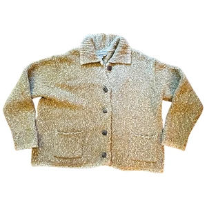 ROYAL ROBBINS Cardigan Sweater Womens Large Chunky Knit Green Cotton Wool Blend - Picture 1 of 8