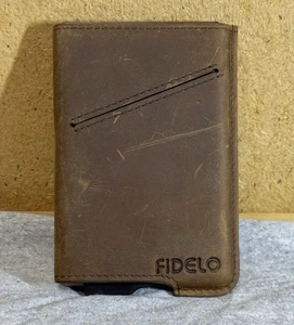 Used Fidelo Minimalist Card Wallet Hybrid Rustic Brown Rfid Men Slim Wallet - Picture 1 of 4
