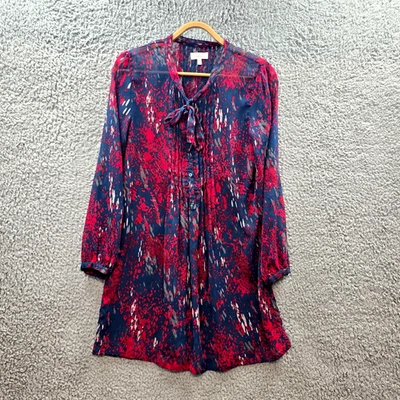 Capture Womens A-line Mini Dress Size 10 Blue Red Sheer Long Sleeve Long Sleeve - image 1 of 4