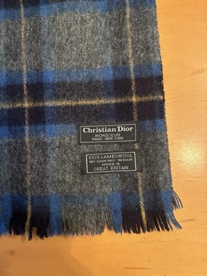 Vintage Christian Dior Monsieur Scarf BLACK Plaid Fringe Classic 100% Lambswool - Image 1 of 4