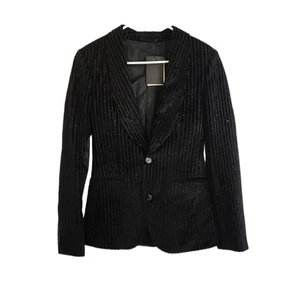 Asos Black Velvet Striped Beaded 2 Button Long Sleeve Blazer Size 34"/6 NWT - Picture 1 of 11