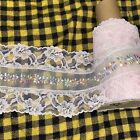 Vintage NOS 4 Yards Embroidered Pink chiffon Ribbon Blue Yellow Lace Trim Border