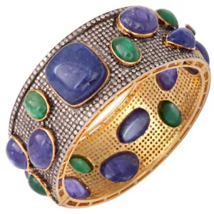 Natural Rosecut Diamond Tanzanite Emerald Handmade Wedding Victorian Bangle - Picture 1 of 1