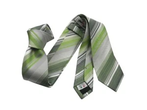 CRAVATTA CRAVATTINO 6 SETA righe MADE ITALY RIGATO verde bianco grigio - Foto 1 di 2