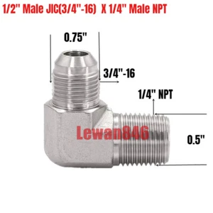 Hydraulic 37° Flare To 90° Pipe Adapter 1/2" Male JIC(3/4"-16) X 1/4" Male NPT - Picture 1 of 1