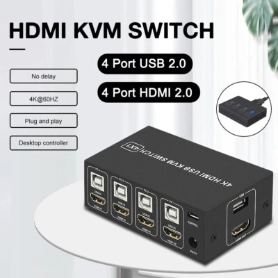 4K 60hz 4 Port USB 2.0 4x1 HDMI KVM Switcher for Mouse Keyboard Camera Printer - Image 1 of 4