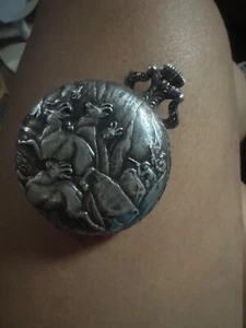 Working Vintage 1950's Arnex 17 Jewel Incabloc Swiss Pocket Watch~Deer Hunter - Picture 1 of 3