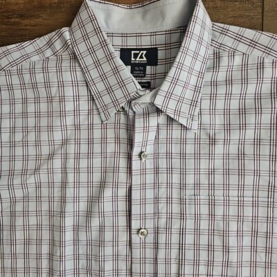 Cutter & Buck Shirt Men's XL Blue/Burg Check Long Sleeve Button Down Pocket  - Image 1 of 4