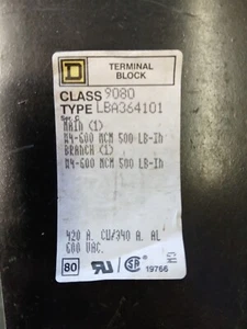 Square D 9080LBA364101 3P 420A 600V Power Distribution . Old Stock/ Never Used - Picture 1 of 2