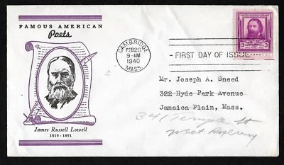 #866 3c James Russell Lowel - Poet - Linprint FDC  - Image 1 of 2