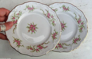 2 Vintage KRONE BAVARIEN Porzellan kleine TELLER Germany rosa Rose Blumen Bouquet - Bild 1 von 10