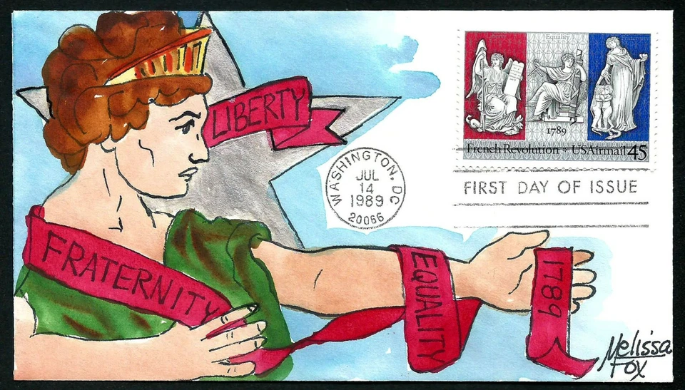 USA, SCOTT #C120, RARE HANDPAINTED MELISSA FOX FRENCH REVOLUTION, STATUE LIBERTY - Image 1 of 1