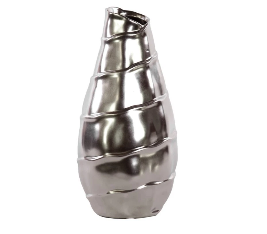 Jarrón de cerámica plateado con diseño en espiral en relieve - NUEVO Foto 1 de 2