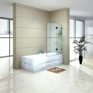 900x1450mm Frameless Bath Panel 10mm Glass Shower Screen Black Hardware - Picture 1 of 5