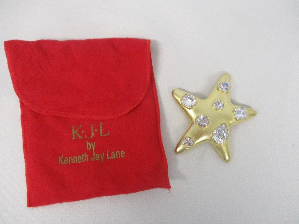 SIGNED JKL KENNETH JAY LANE LARGE GOLDTONE with CRYSTALS STARFISH BROOCH 3 3/4" - Image 1 of 4