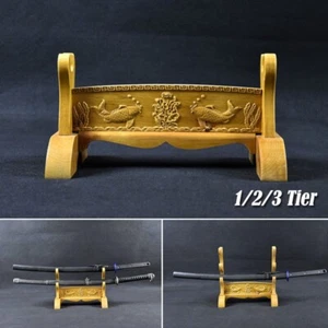 Holz Japanische Samurai Schwert Ständer Katana Tanto Rack Fischmuster 1~3 Ebenen - Picture 1 of 10
