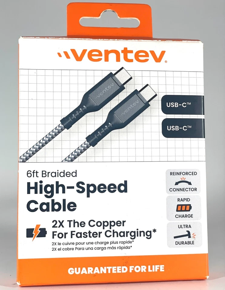 Ventev 6Ft Braided High Speed Cable USB-C to USB-C