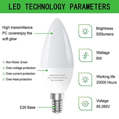 6-Pack E12 LED Ceiling Fan Light Bulb, 6 W LED 5000K Daylight, Type B Light Bulb - Image 1 of 4