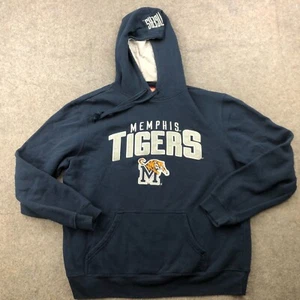 Memphis Tigers Hoodie Mens XL Blue Spell Out Embroidered Fleece Sweatshirt Y2K - Picture 1 of 14