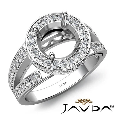Micro Pave Split Shank Halo Round Semi Mount Diamond Engagement Ring 0.76Ctw - Image 1 of 4