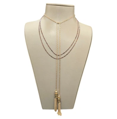 Colar feminino Stephan & Co moderno folheado a ouro marrom borla multicamadas novo com etiquetas - Imagem 1 de 4