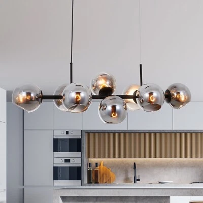 Lámpara colgante moderna de vidrio ahumado de 8 luces, acabado negro Foto 1 de 4