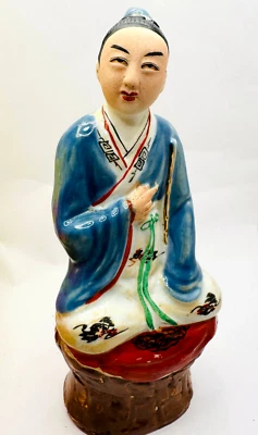 Vintage Chinese Export Chinoiserie Figurine w/ Blue Robe 8 1/4" Tall - Image 1 of 4