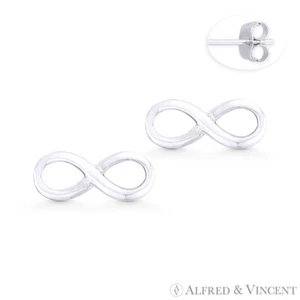 Infinity Forever Symbol Figure 8 Luck Charm Stud Earrings in 925 Sterling Silver - Picture 1 of 1
