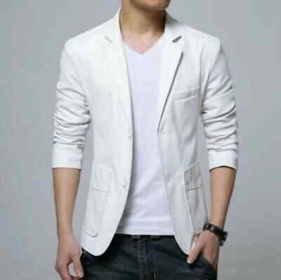 Nuevo Blazer Elegante Fiesta Causal Blanco Formal Negocios 100% Hecho a Mano Cuero Hombres Foto 1 de 4
