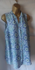George size 10 sleeveless v neck blouse with blue flowers & bling Clearance Sale - Picture 1 of 11