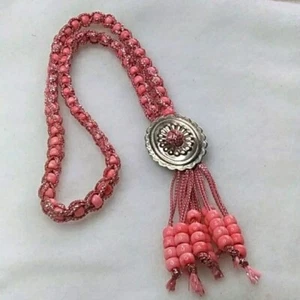 Pink and silver beaded lariat necklace - Picture 1 of 3
