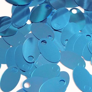 Lentera ovalada de orificio grande 1,25" azul cielo metálica. Costura de lentejuelas. Hecho en EE. UU. - Imagen 1 de 2