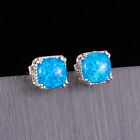 Boucles d'oreilles simples clous à coussin cabochon bleu opale 8x8 bijoux argent femmes