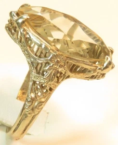 Antique 1920's Ring 13KW Citrine Filigree Ring Size 7 UK-N1/2 5.19 CT .75x.39" - Picture 1 of 14