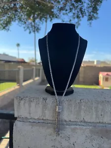 "Collar Geoart de plata esterlina cadena bizantina y cola de zorro aspecto Lariat 25"" 53,7 g" - Imagen 1 de 7
