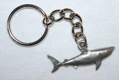 Great White Shark Fine Pewter Keychain Key Chain Ring USA Made - Image 1 of 2
