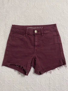 American Eagle Womens Shorts Super Stretch Red Wine Size 0 HiRise Shortie#2389 - Picture 1 of 7