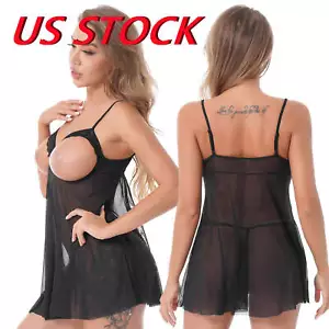 Pigiama donna taglie forti lingerie reggiseno aperto capezzolo spacco babydoll camicia - Foto 1 di 31